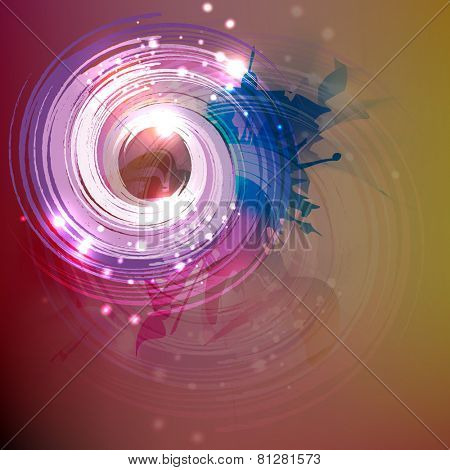 Abstract design of colorful sparkling swirl with its shadow on stylish background. 