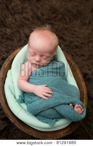 Sleeping Newborn In A Bowl