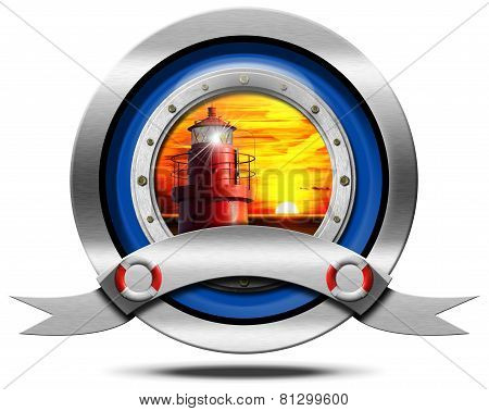 Metallic Icon With Red Lighthouse