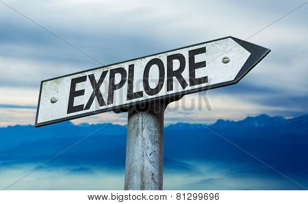 Explore sign with sky background