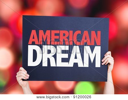 American Dream card with bokeh background