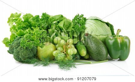 Set Of Green Vegetables And Fruits