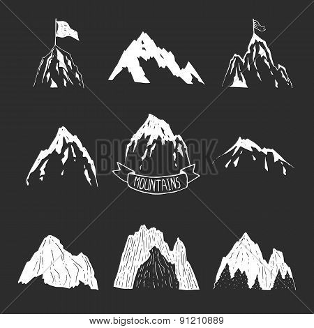 Mountains vector collection, hand drawn mountain set