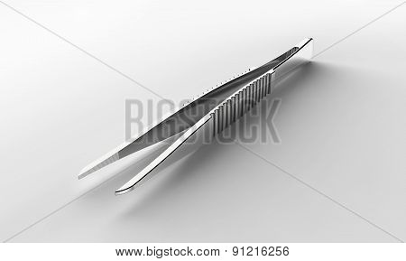 Metallic Tweezers Isolated On A White Background