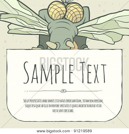Cute doodle cartoon monster greeteng or invitation card with place for your text.