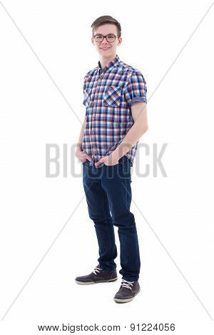 Full Length Portrait Of Handsome Teenage Boy Isolated On White