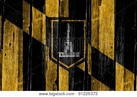 Flag Of Baltimore Painted On Wooden Frame