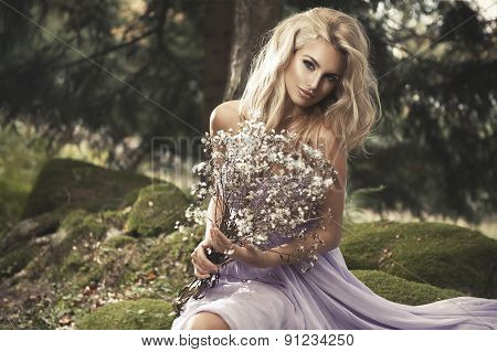 Cute Woman In Nature Scenery