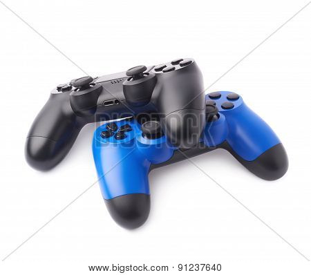 Two gaming console controllers isolated