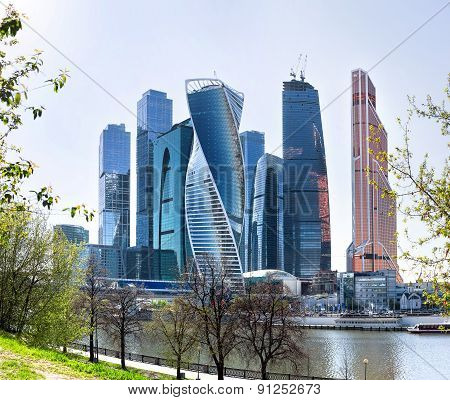 Moscow-city Business Center, Moscow, Russia. Big Office Complex Near Moscow-river.