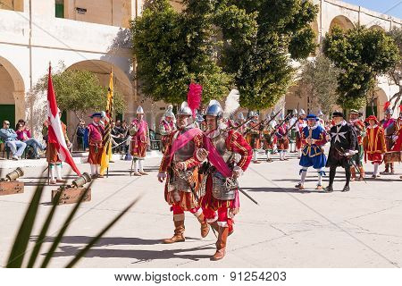 Valletta, Malta - February 21, 2010 - Knights Of The Order Of St. John During Reenactment.