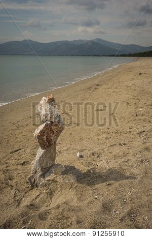Amazing Pyramid Of Stones On The Beach In Schinias, Attica, Greece