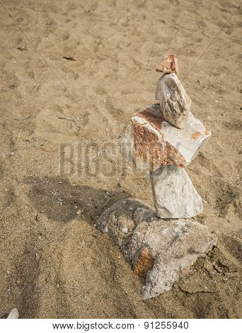 Amazing Pyramid Of Stones On The Beach In Schinias, Attica, Greece