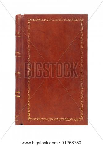 Leather bound brown vintage book cover texture isolated on white background
