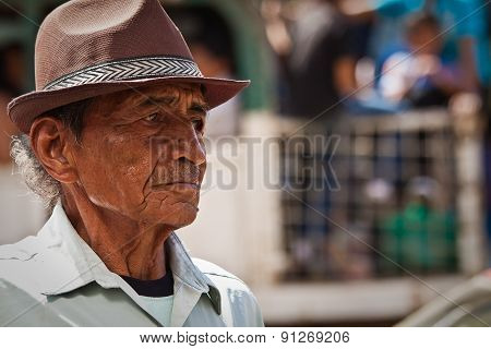 Portrait of nostalgic old man from a coastal town in Ecuador
