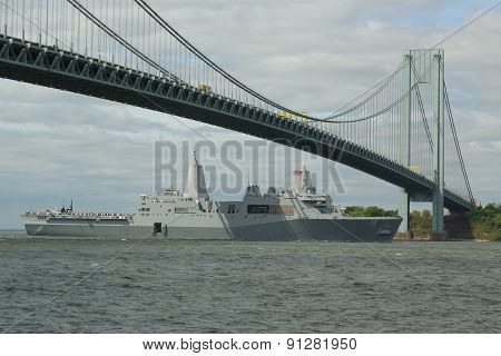 USS San Antonio  landing platform dock  during parade of ships at Fleet Week 2015