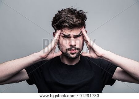 Man feeling pain,  with gray background