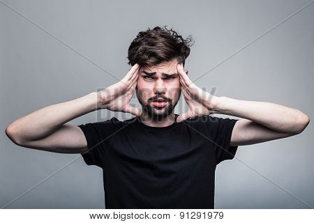 Man feeling pain,  with gray background