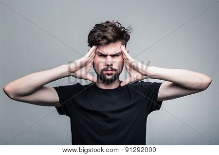 Man feeling pain,  with gray background