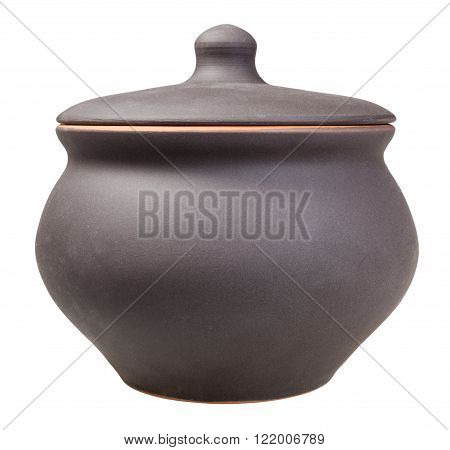 Side View Of Closed Ceramic Pot Isolated On White