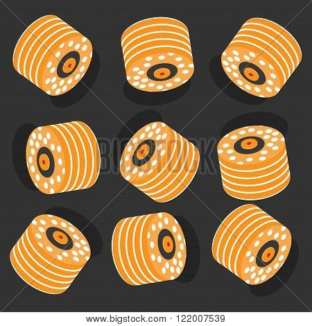 sushi pattern on dark background flat style