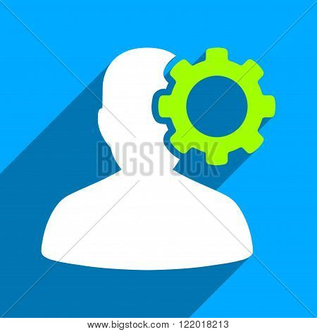 Migraine long shadow vector icon. Style is a flat migraine iconic symbol on a blue square background.