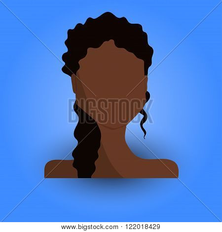 Cool and Artistic Avatar in Flat Design with a Black African or Indian Brunette Young Woman with Curly Hair for Business App and Web Design