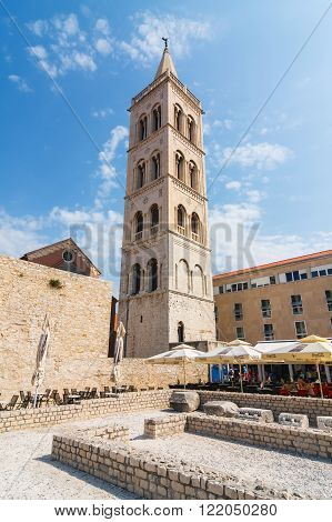 Zadar, Croatia, 04 JULY, 2012: Street view near st. Donatus church in Zadar, famous landmark of Croatia, adriatic region of Dalmatia