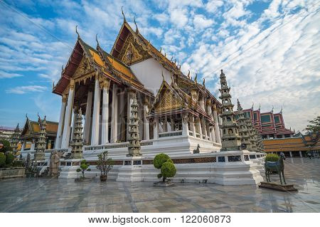 Highly deatailed image of Wat Suthat temple in Bangkok Thailand