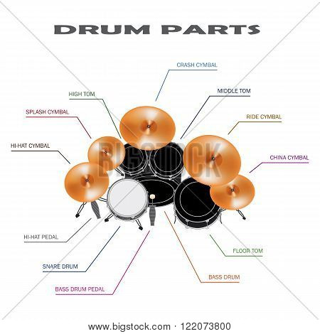 infographic of drum parts on white background