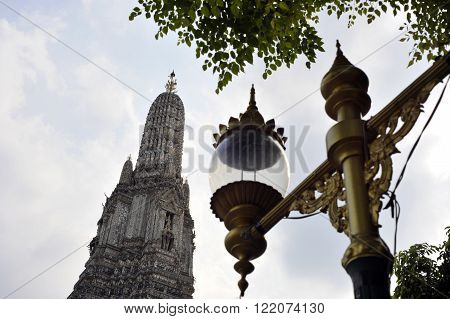 The central prang of Wat Arun the Temple of the Dawn also known as Wat Chaeng in Thonburi Bangkok Thailand.