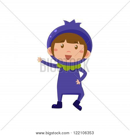 Cute Kid In Blueberry Costume. Vector Illustration