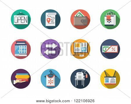 Commission store round flat color vector icons