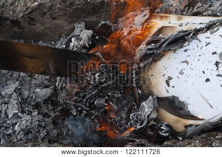 Burning Office White Paper In Bonfire