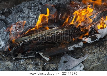 Burning Office White Paper In Bonfire