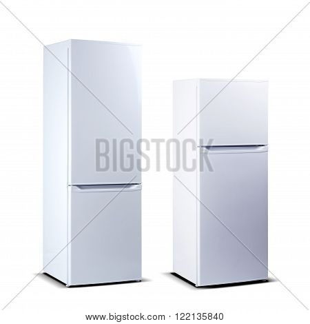 Two white refrigerators, fridge freezers isolated on white