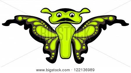 Cartoon green butterfly. Isolated on white background