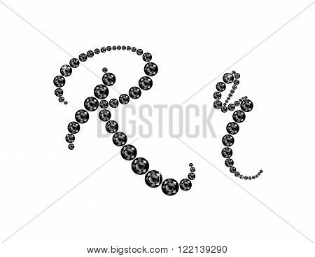Rr in stunning Onyx Script precious round jewels isolated on white.