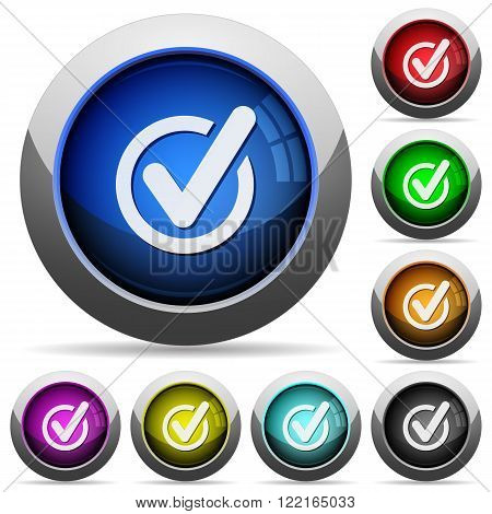 Set of round glossy checked data buttons. Arranged layer structure.