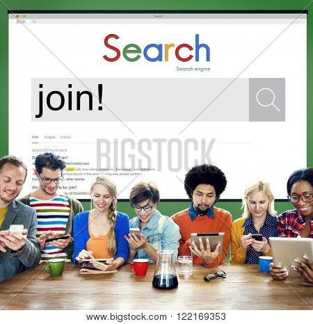Team Using Technology Browsing Search Working Concept