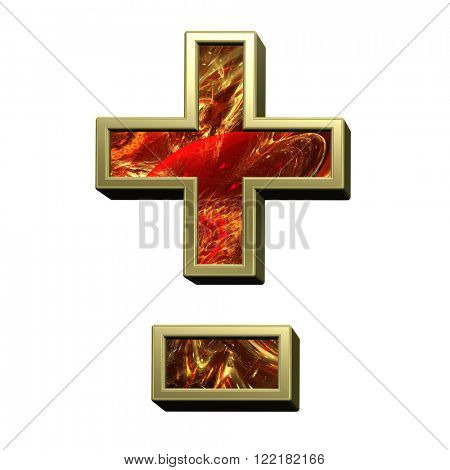 Hyphen, minus, plus marks from fire alphabet set isolated over white. Computer generated 3D photo rendering.