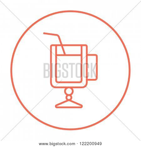 Glass with drinking straw line icon.