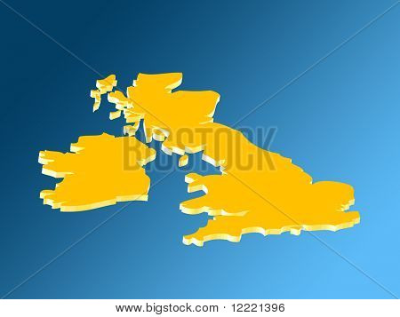 Tří dimenzionální osnovy mapa Velká Británie a Irsko