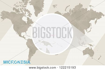 Zoom On Micronesia Map And Flag. World Map.