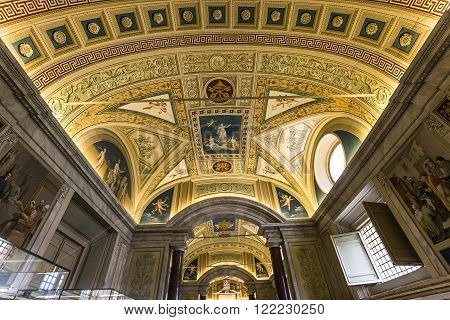 VATICAN CITY, VATICAN, JUNE 12, 2015 : ceilings and architectural details of the Vatican library, in Vatican museum june 12, 2015, in Vatican city, Vatican
