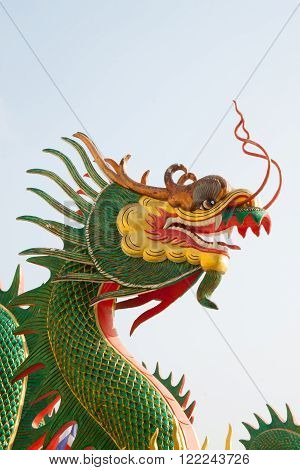 Green dragon statue in the thai temple