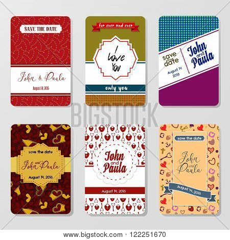 Set of perfect vector card templates. Ideal for Save The Date, baby shower, mothers day, valentines day, birthday cards, invitations. Vector card with Decorative Hearts. Vintage Pattern. Vector Stock.
