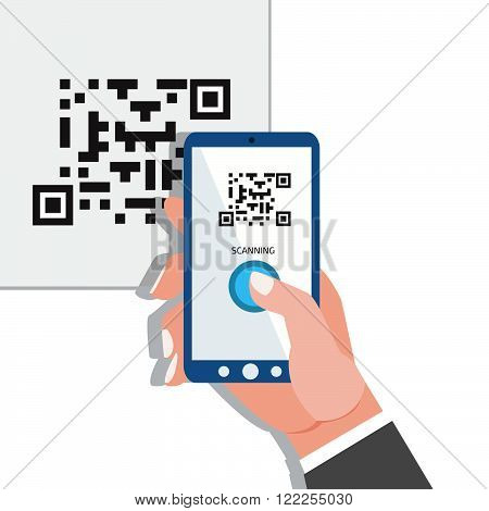 Capture QR code. Phone in hands. Stock vector. Vector illustration.