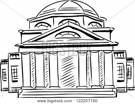 Outlined Neoclassical Building With Obscured Doorway