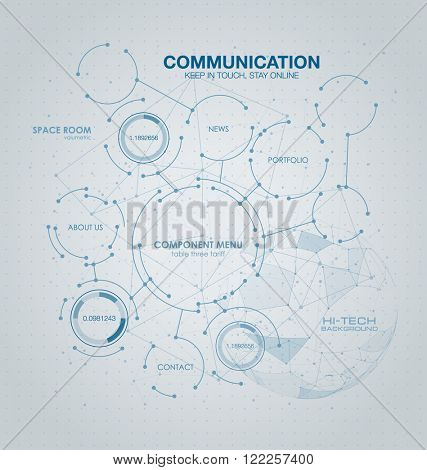 Infographic elements. futuristic user interface HUD UI UX. Wireframe mesh broken polygonal element. Sphere with connected lines and dots. Connection Structure.